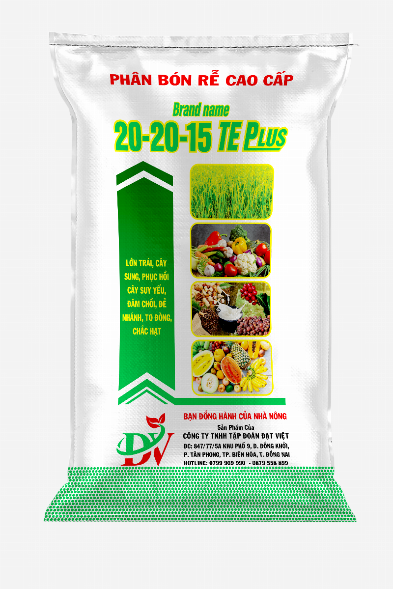 Bao bì phân bón NPK 20 20 15 với hạt phân màu sắc đồng nhất
